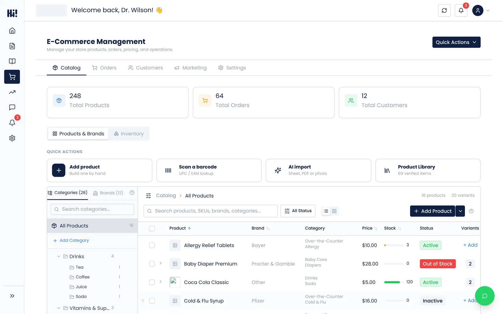 HiPharmacist dashboard, E-commerce